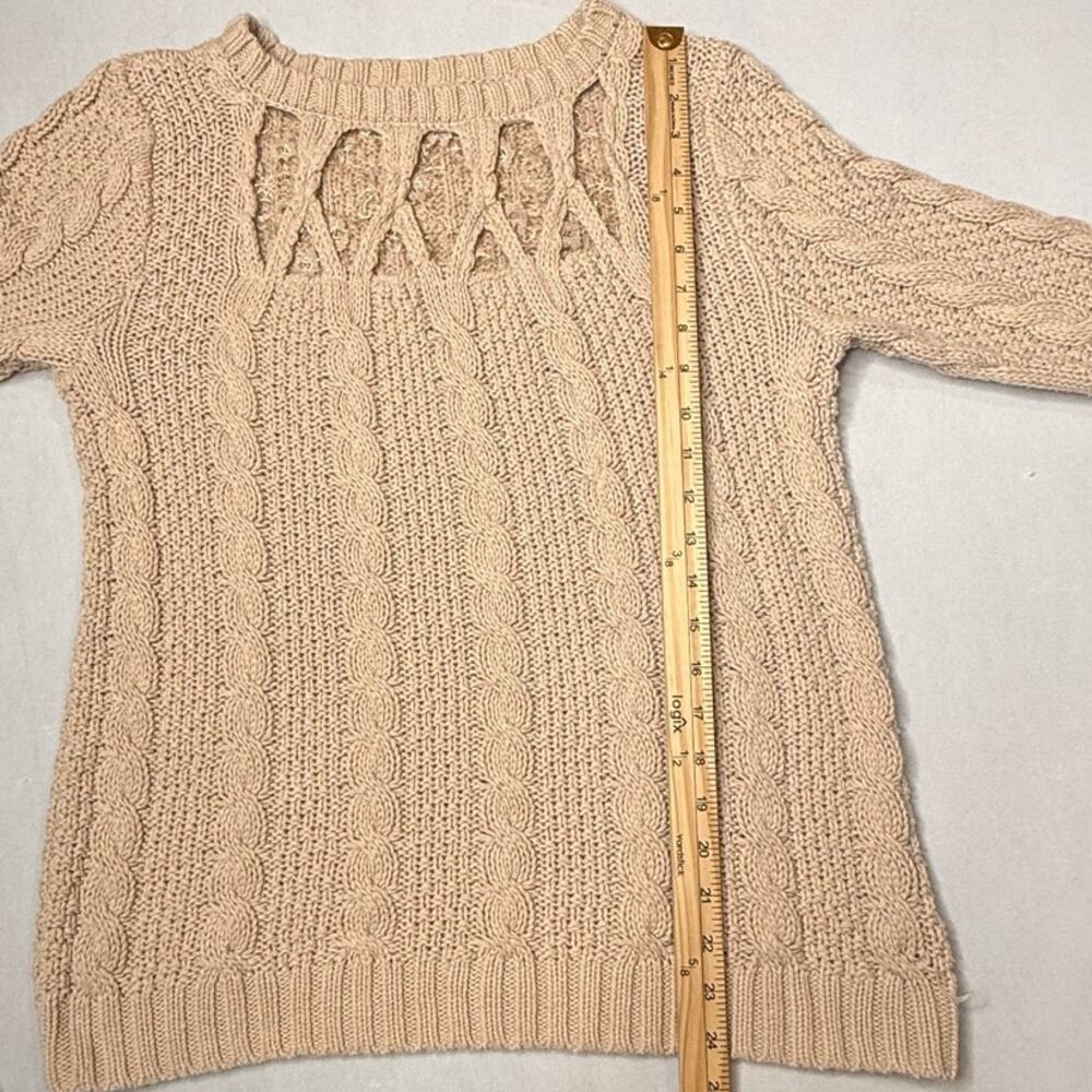 Lauren Conrad Cable Knit Sweater Floral Lace Inset Lattice Neckline Pullover - Picture 6 of 9